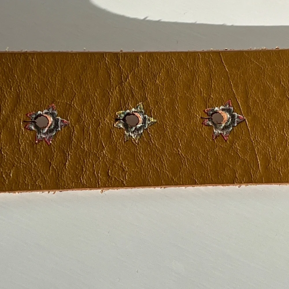 Ed Hardy Leather Belt Yellow Rose Tattoo Buckle Adjustable Size L Vintage Style